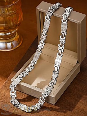 Вечна едра верига стомана с плоска римска плетка и декоративни плочки с релефни кръстове, дълга 60 см, широка 1,1 см  - ML1850